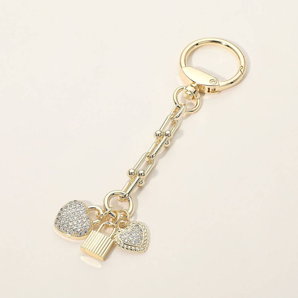 14K Gold Plated Heart Lock Keychain Bag Charm