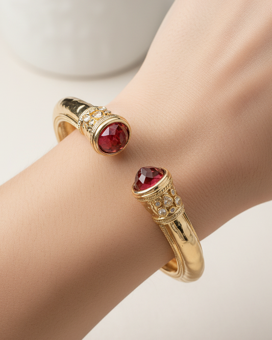 Fuchsia Stone Tip Accent Hinged Cuff Bracelet