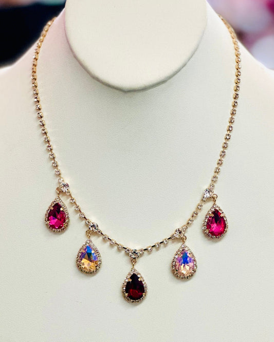 Jeweled Multi Crystal Teardrop Choker