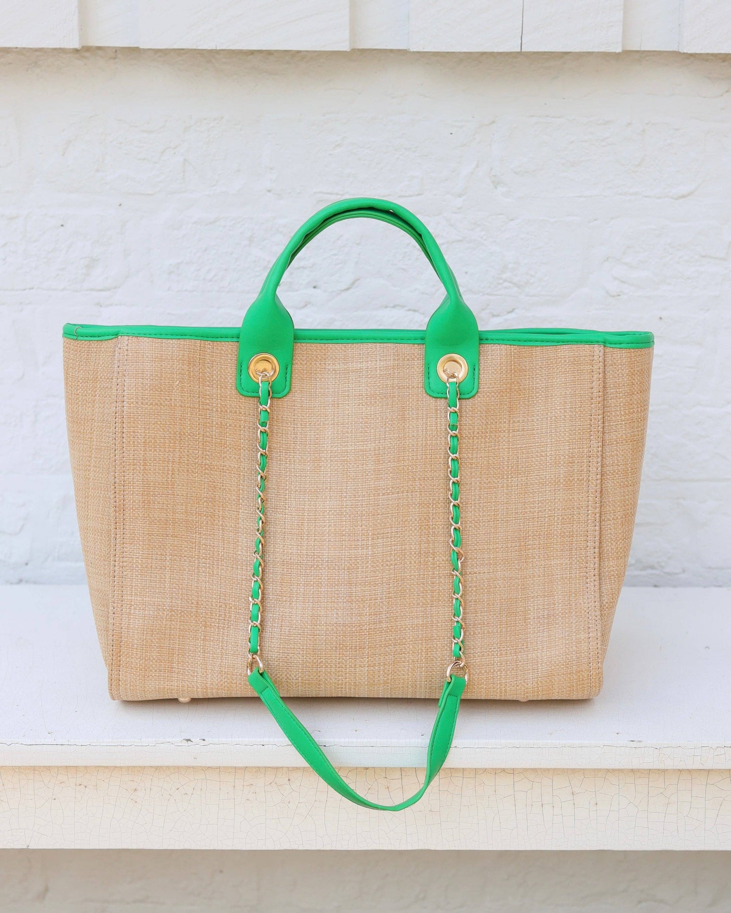 Missy Tote Natural Kelly Green