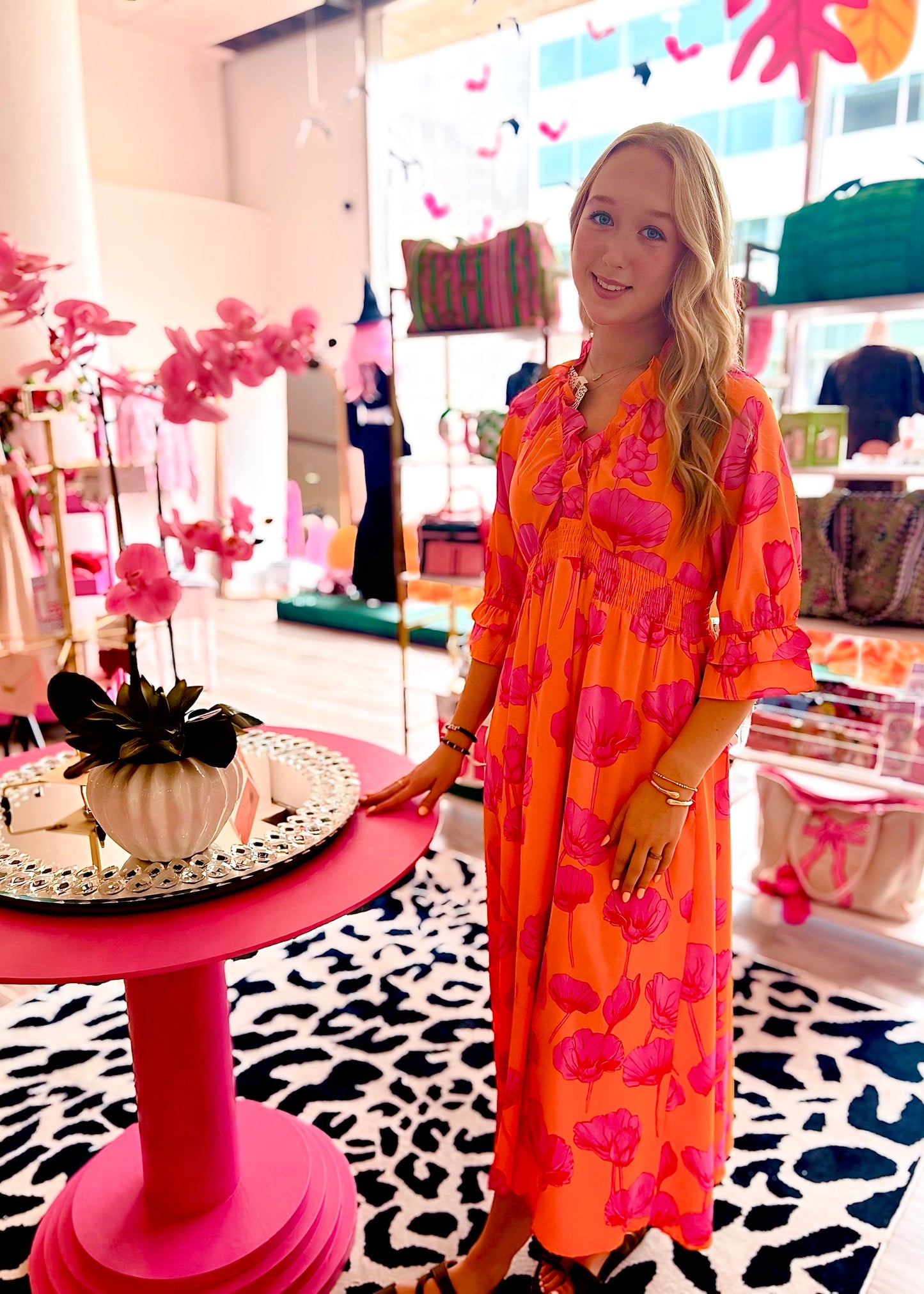 Floral Frilly Smock V Neck Dress