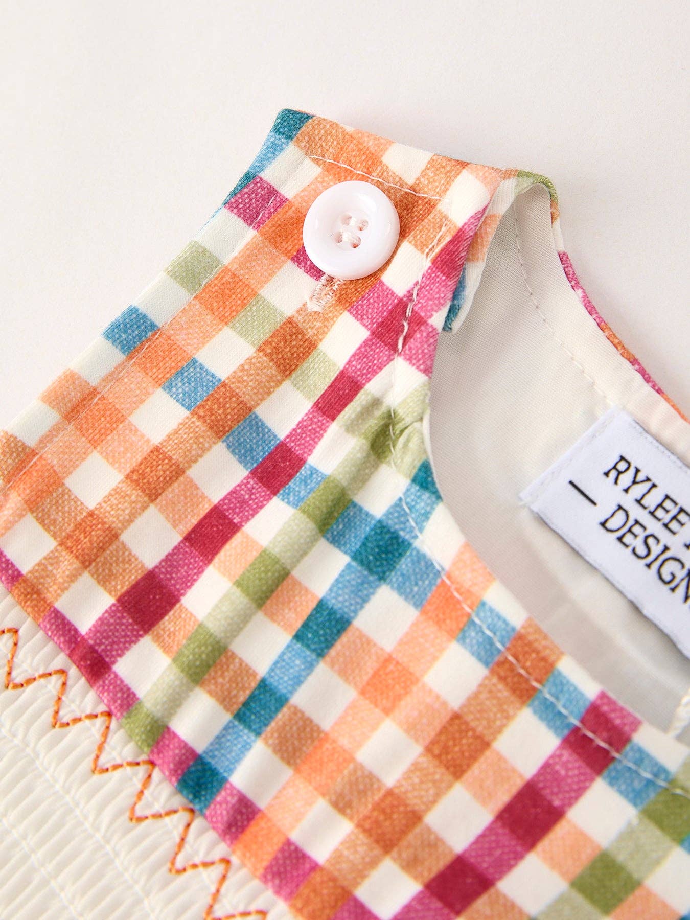 Thanksgiving Plaid Embroidery Smocking Romper