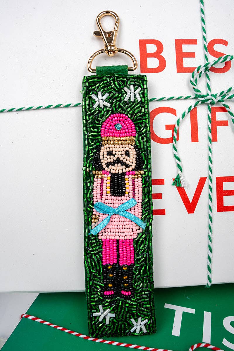 Sugarplum Soldier Seed Bead Wristlet Keychain