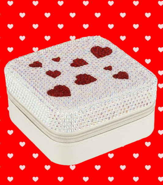 Rhinestone Hearts Theme Jewelry Box