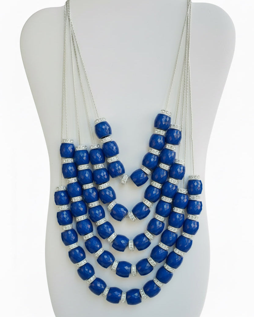 Vintage Multi-Strand Blue Statement Necklace