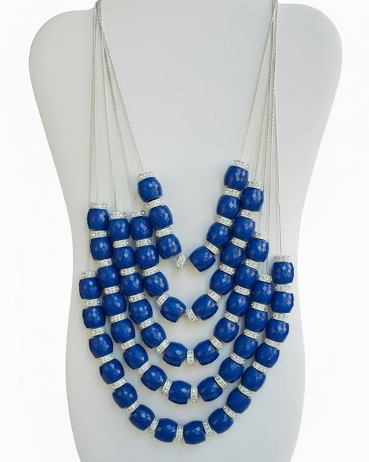 Vintage Multi-Strand Blue Statement Necklace