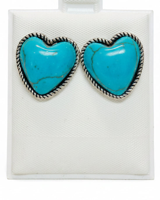 Vintage Turquoise Cabochon Heart Stud Earrings