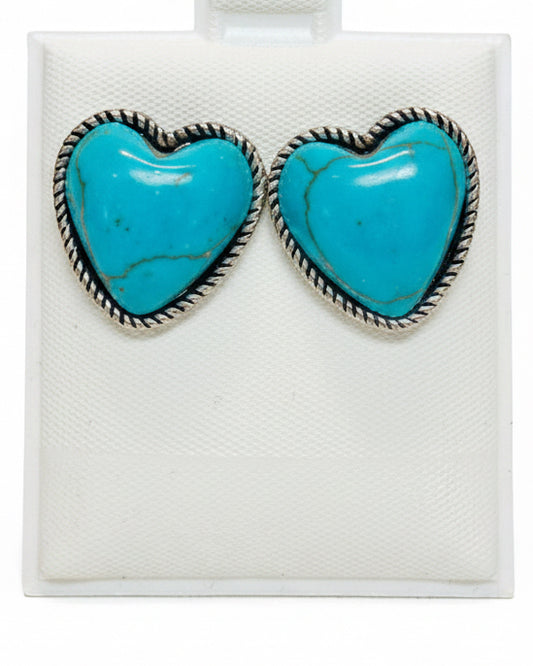 Vintage Turquoise Cabochon Heart Stud Earrings