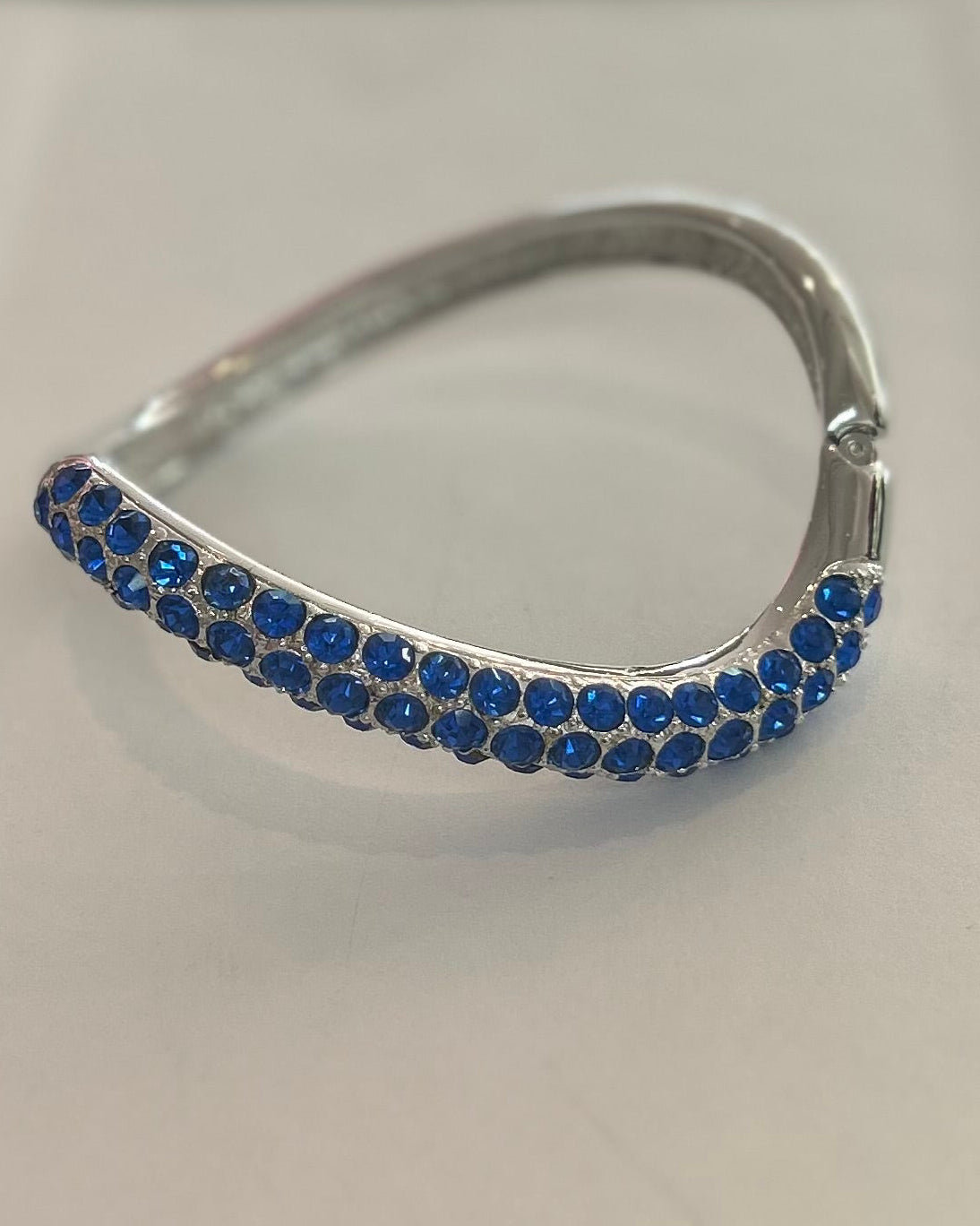 Vintage Cobalt Blue Pavé Wave Bangle Silver-Tone