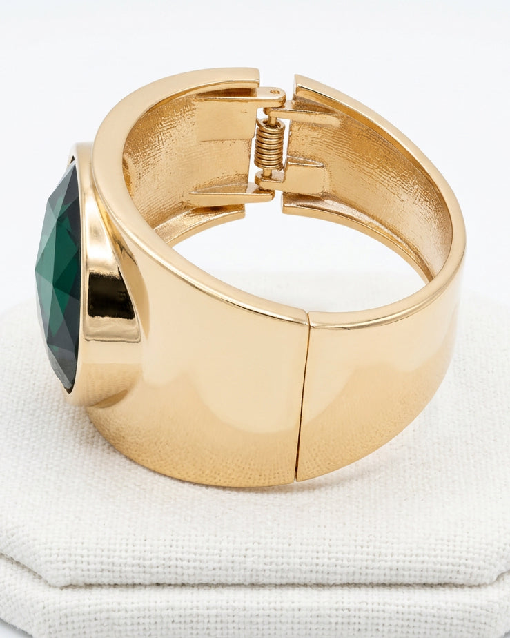 Vintage Faceted Black Onyx-Style Statement Clamper Cuff