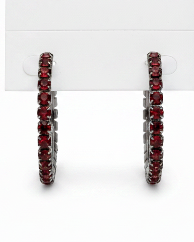 Vintage Red Rhinestone C-Hoop Earrings