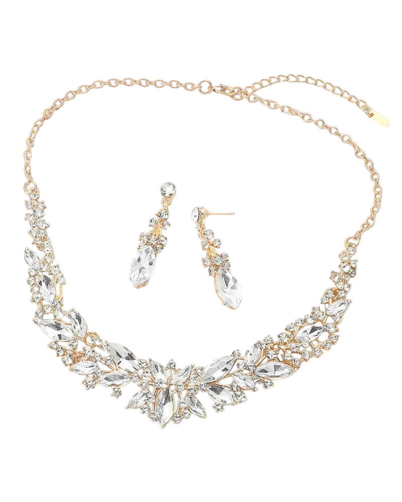 Clear Gold Marquise Stone Evening Necklace