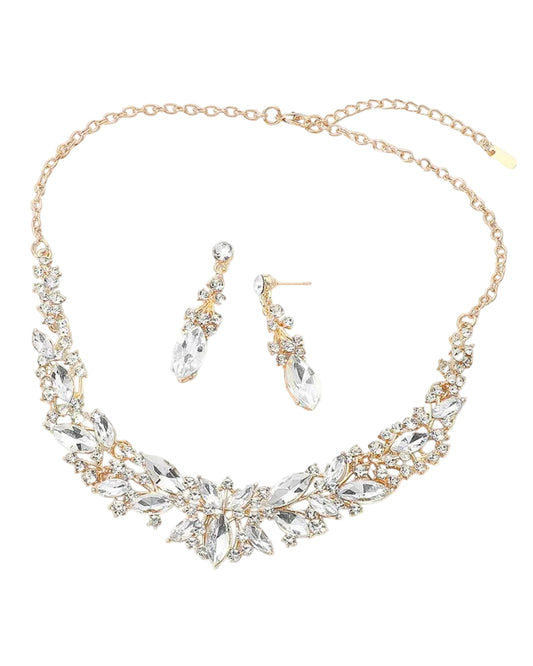 Clear Gold Marquise Stone Evening Necklace