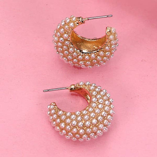 Pearl Half Moon Hoop Earrings