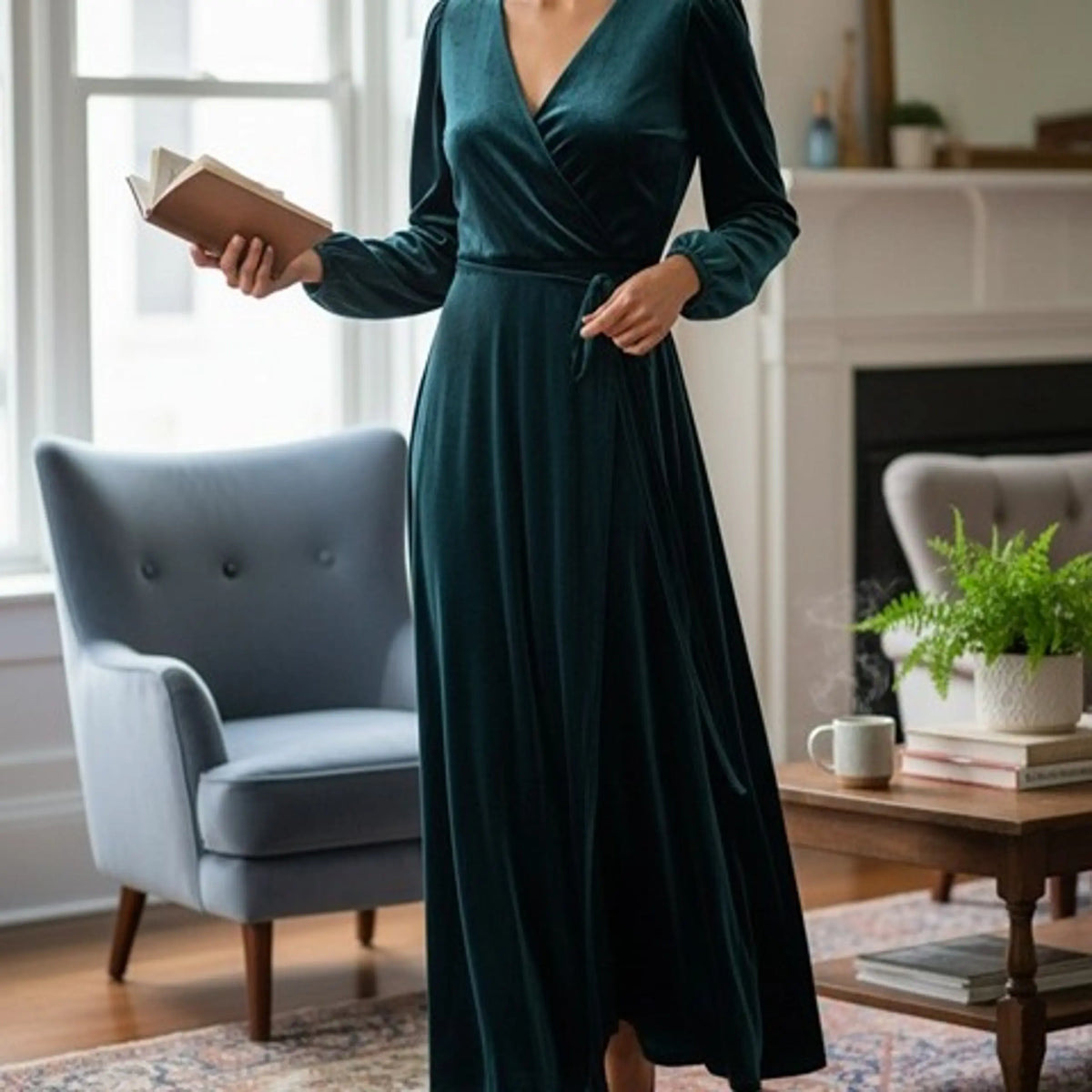 MSK Women's Long-Sleeve Stretch-Velvet Dress