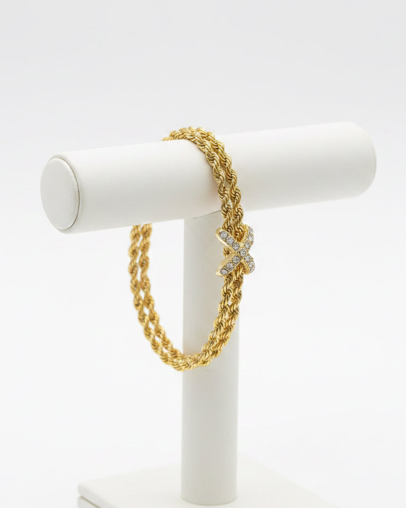 Vintage 1994 24K Gold Plated Double Rope "X" Bracelet