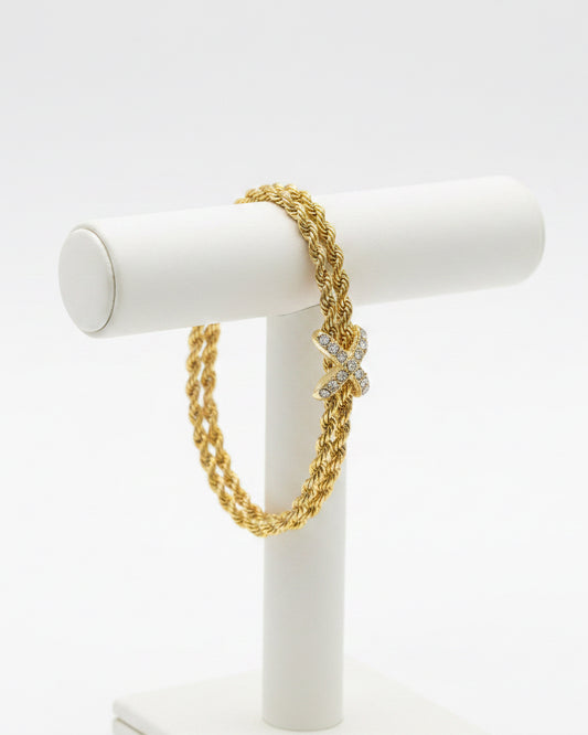 Vintage 1994 24K Gold Plated Double Rope "X" Bracelet