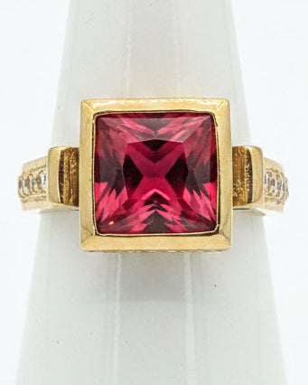 Vintage Crimson Princess-Cut Bezel Cocktail Ring