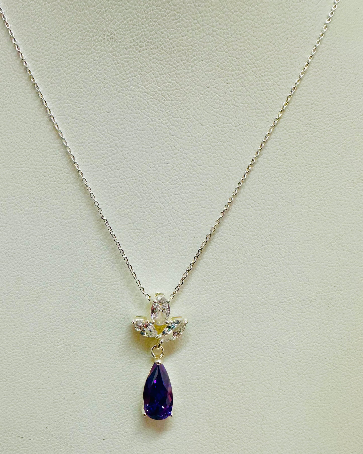 Pear-Cut Purple Drop Necklace with Marquise Accents