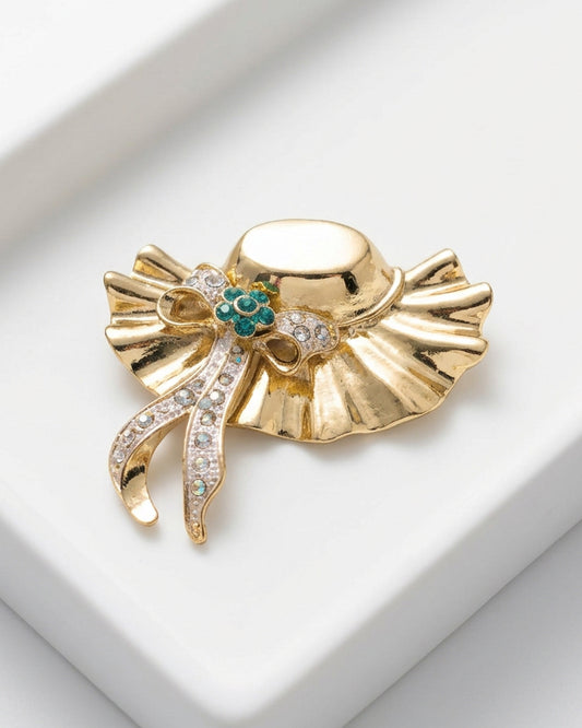 Vintage Sun Hat Ribbon & Crystal Brooch