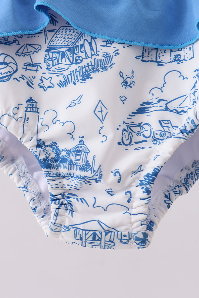 Blue Sea Turtle Ruffle Swimsuit
