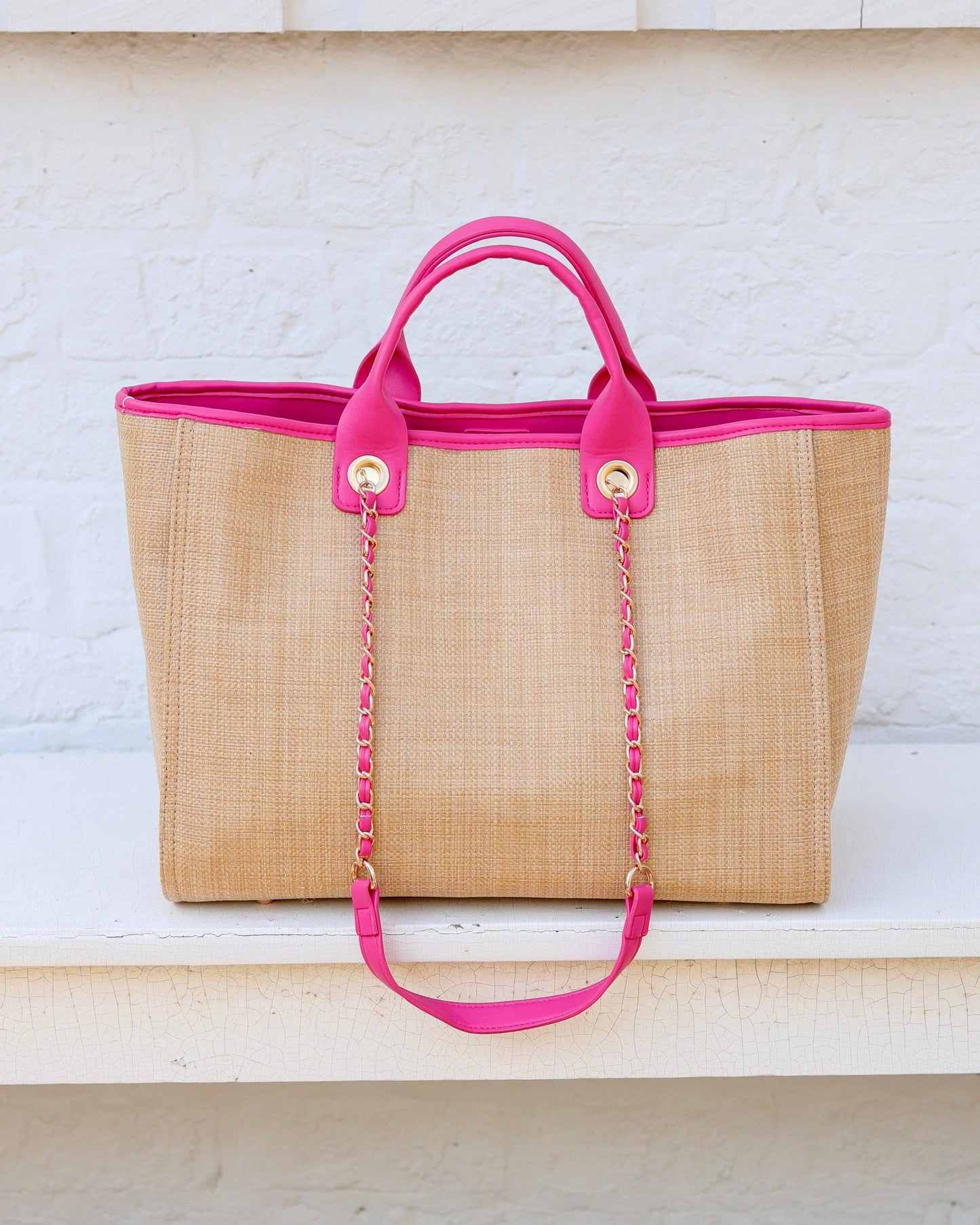 Missy Tote Natural Hot Pink