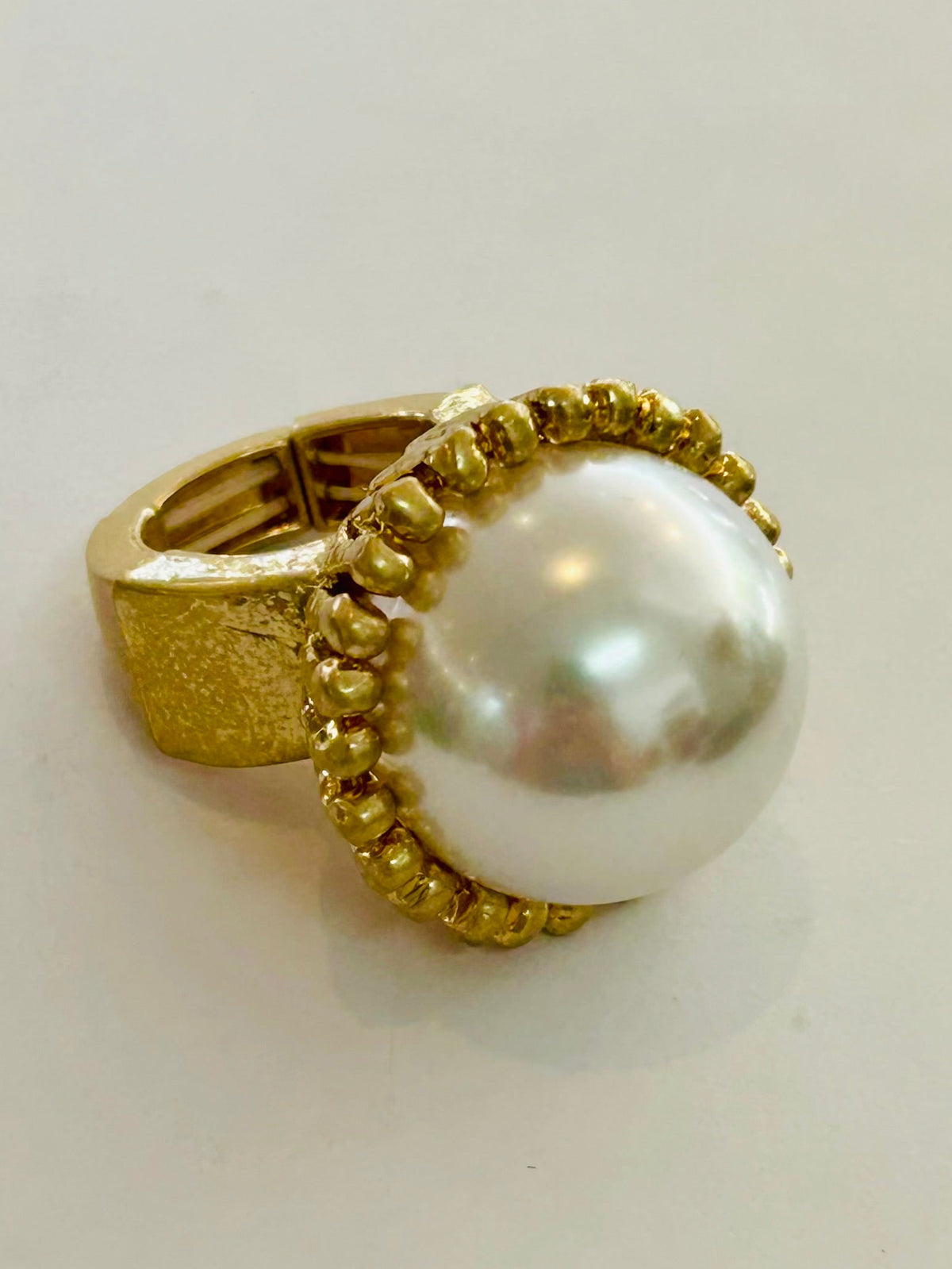 Luminous Large Faux Pearl Beaded Statement Ring