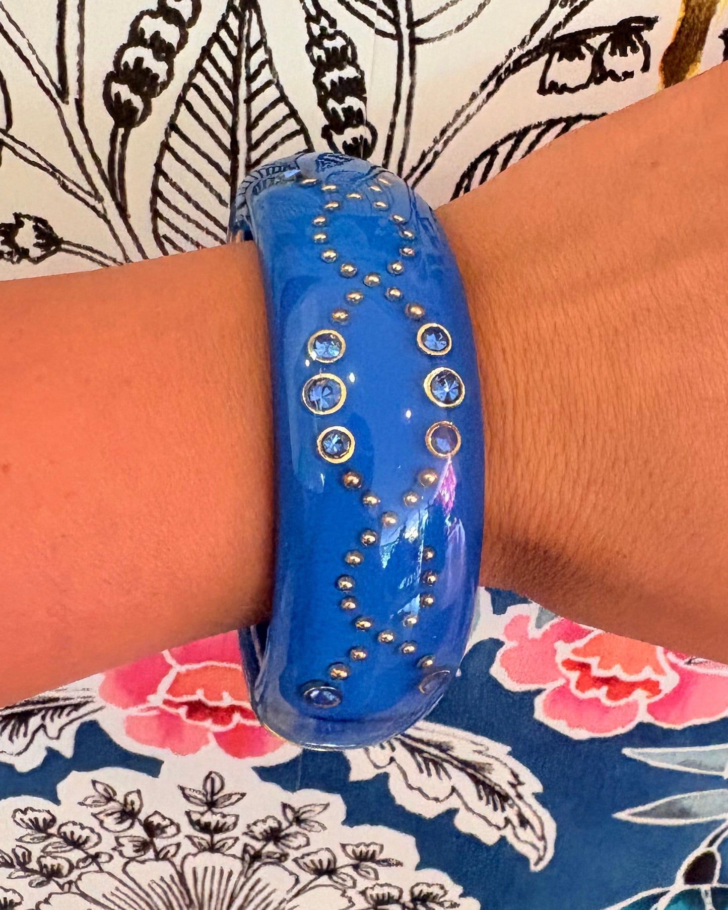 Vintage Marine Blue Studded Dome Hinged Bangle