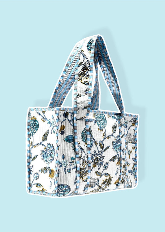 Light Blue Cotton Tote Bag- Large