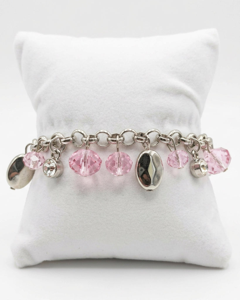 Vintage Pastel Pink Faceted Crystal Charm Bracelet