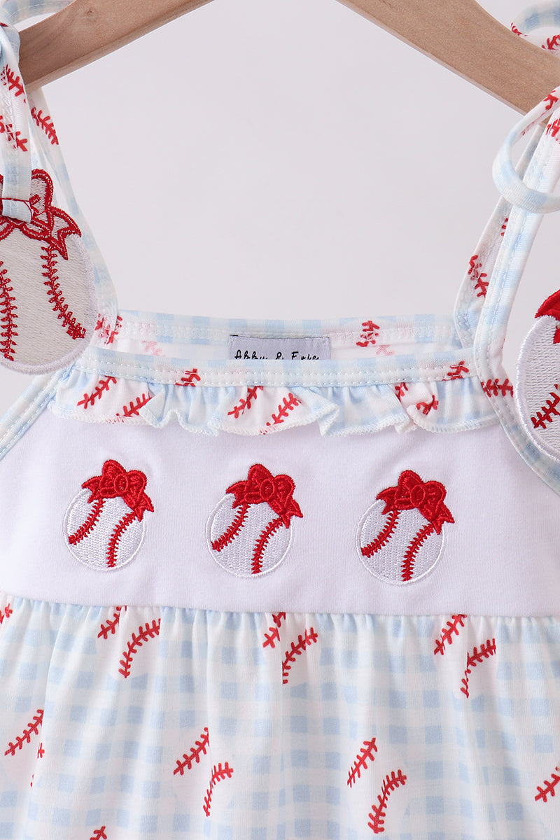 Baseball Appliqué Ruffle Gingham Bubble
