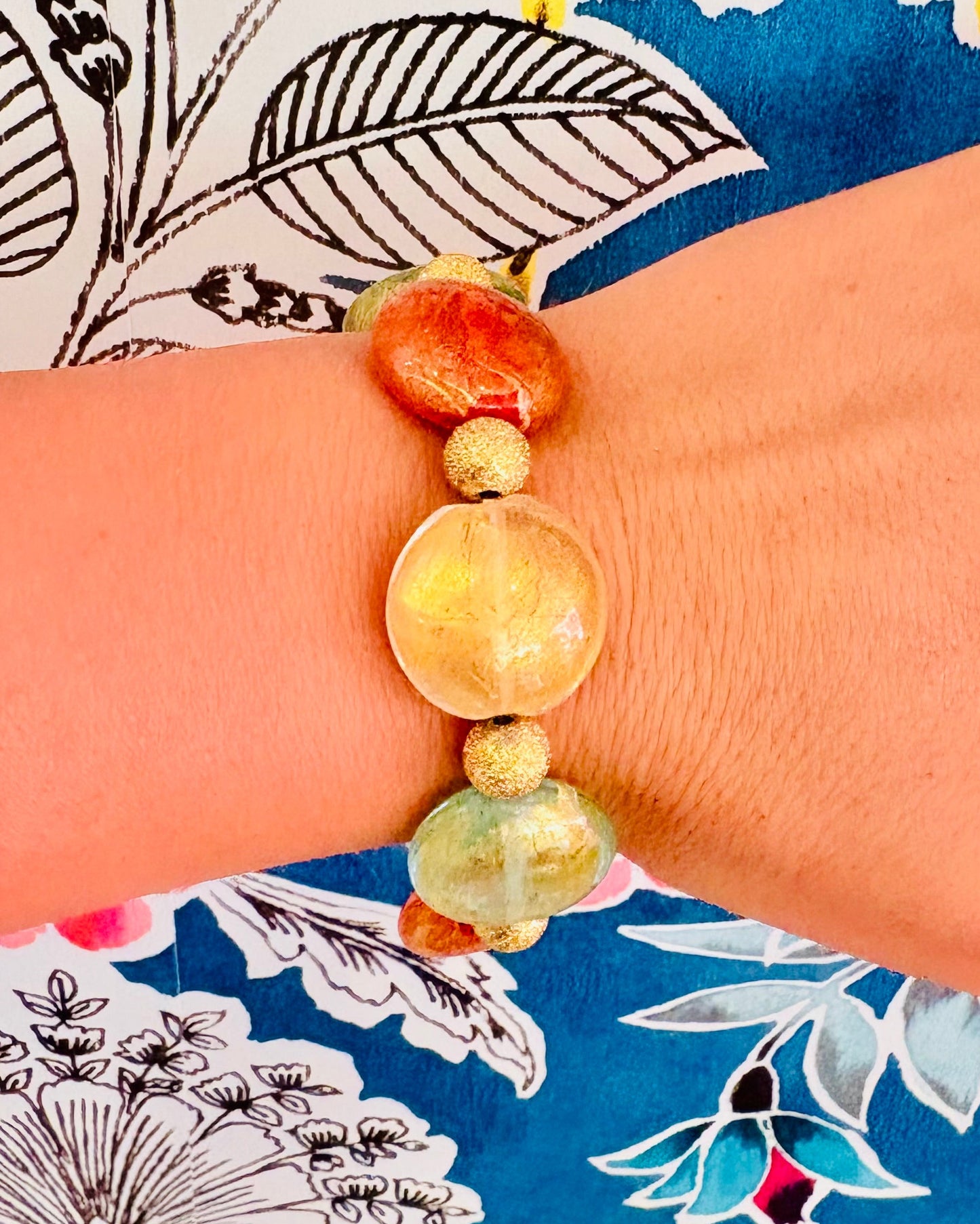 Vintage Earth Tone Murano-Style Glass Bead Bracelet