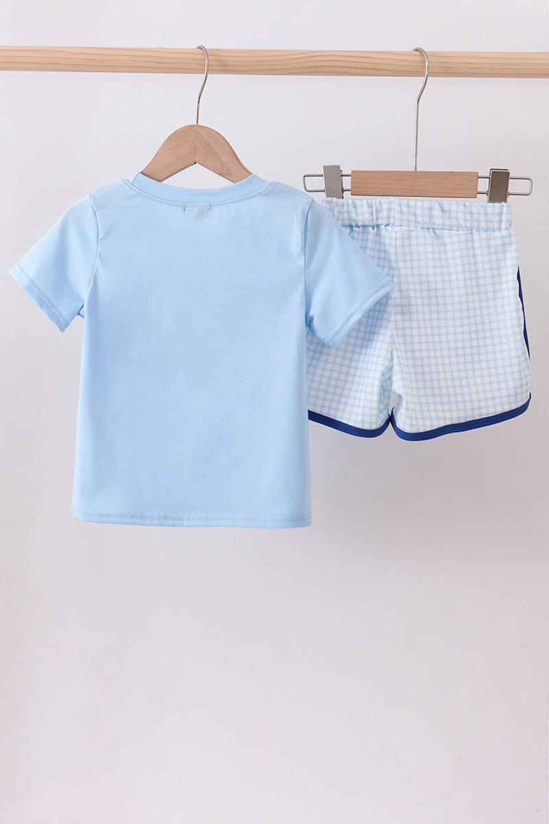 Blue Golf Cart Smocked Shorts Set