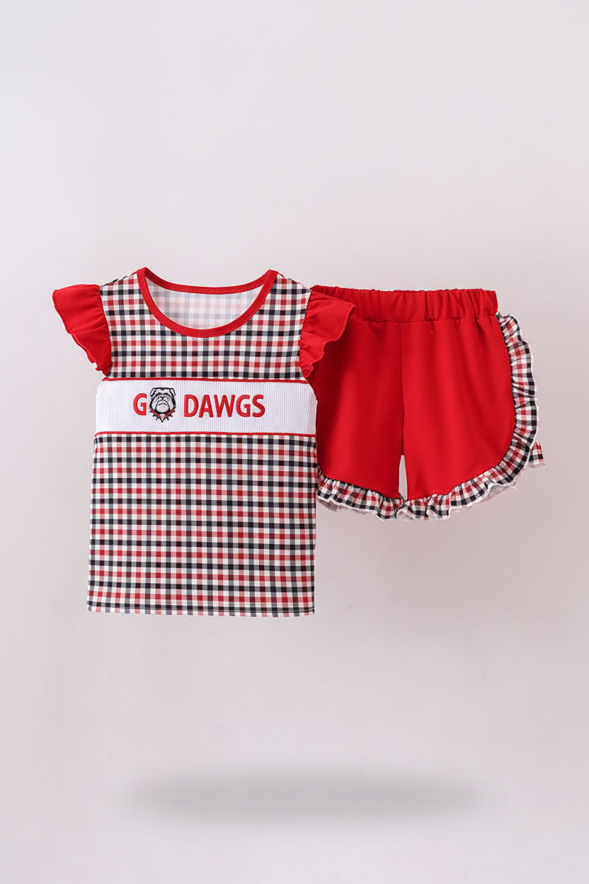 Georgia Go Dawgs Plaid Ruffle Shorts Set