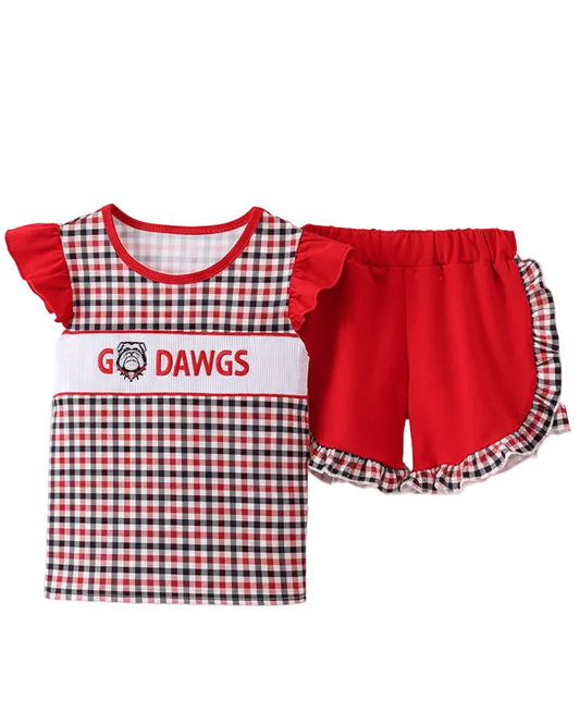 Georgia Go Dawgs Plaid Ruffle Shorts Set