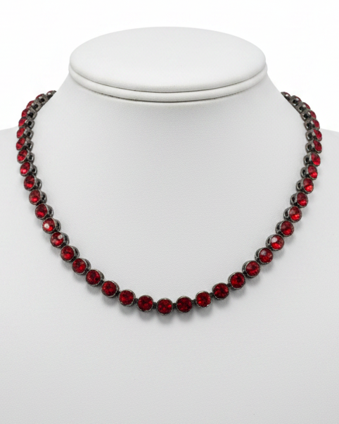 Vintage Red Radiance Rhinestone Tennis Choker Necklace