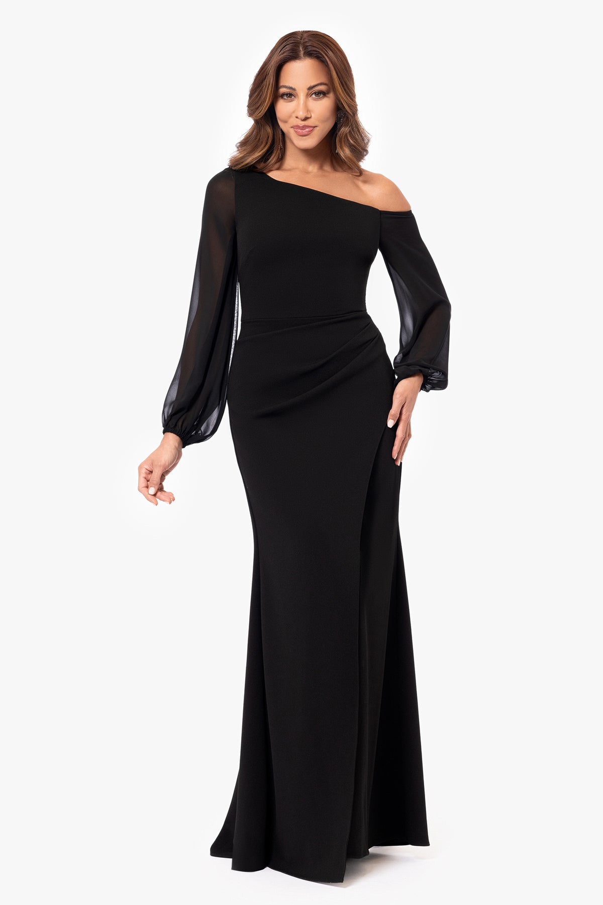 “Donna” Scuba Crepe Illusion Sleeve Dress