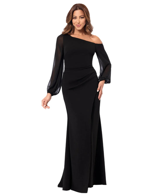 “Donna” Scuba Crepe Illusion Sleeve Dress