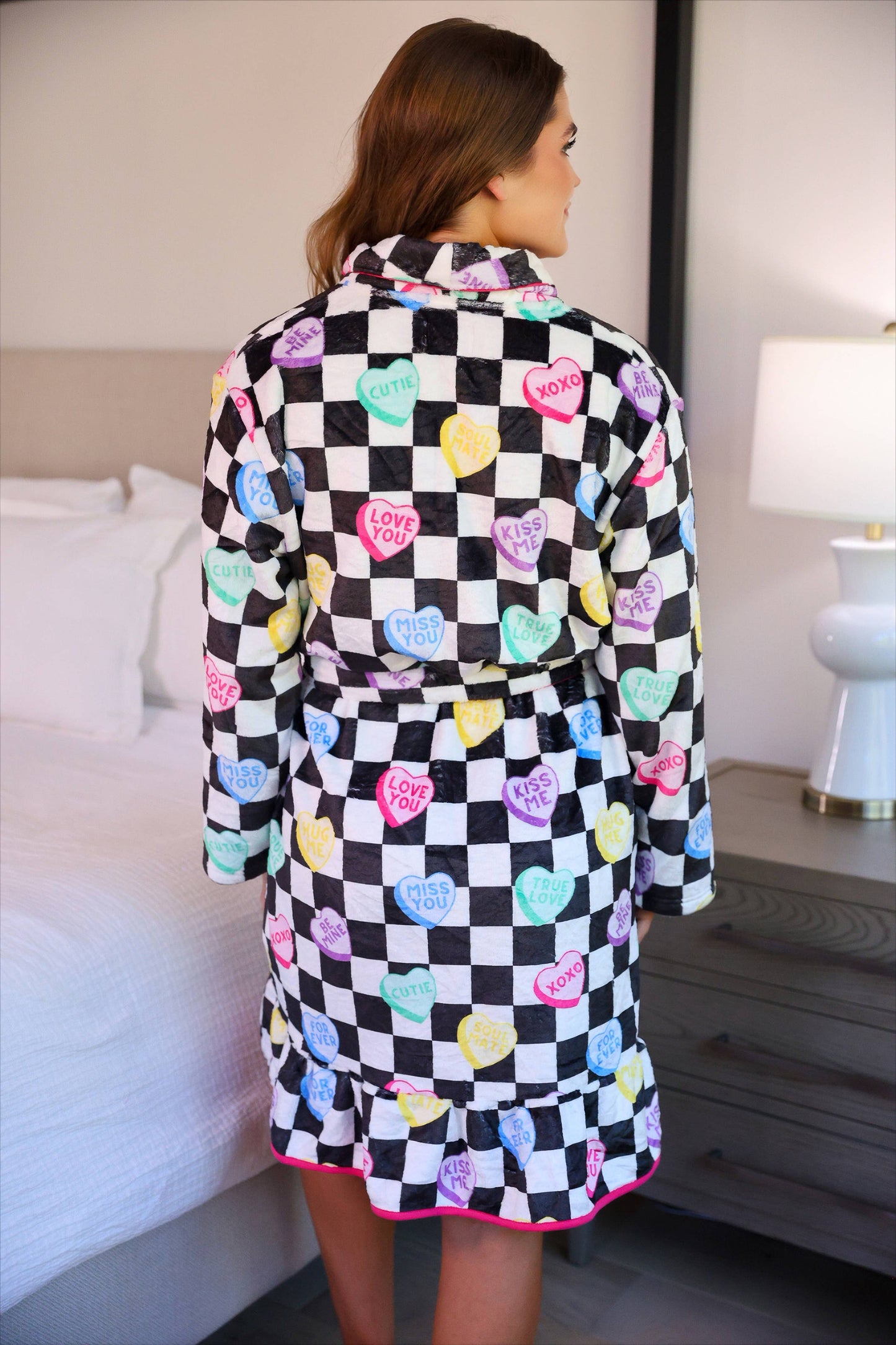Legacy Lounge Robe- Checkered Conversation Hearts