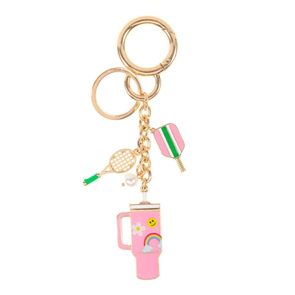 Enamel Pickleball Floral Tumbler Keychain Bag Charm