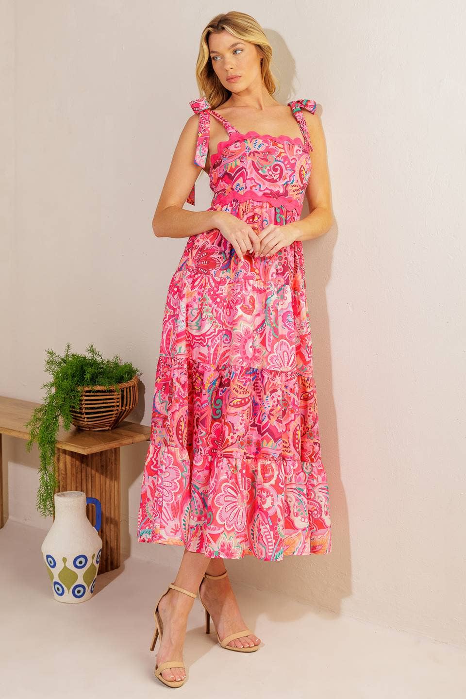 Scalloped Ric Rac Pink Sundress