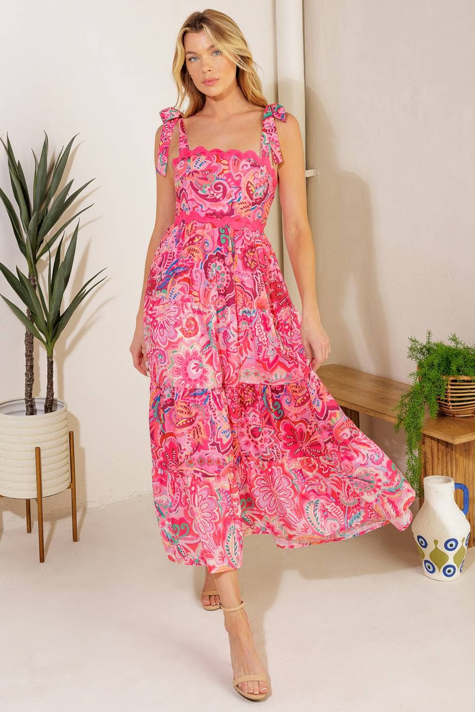 Scalloped Ric Rac Pink Sundress