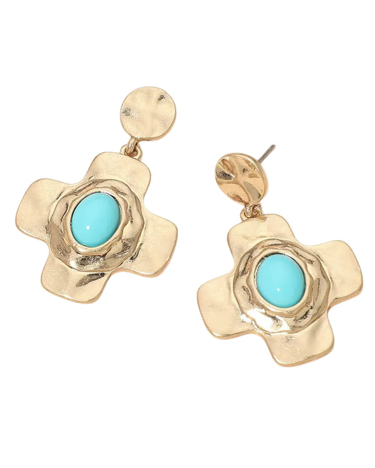 Oval Pearl Centered Cross Drop Dangle Earrings