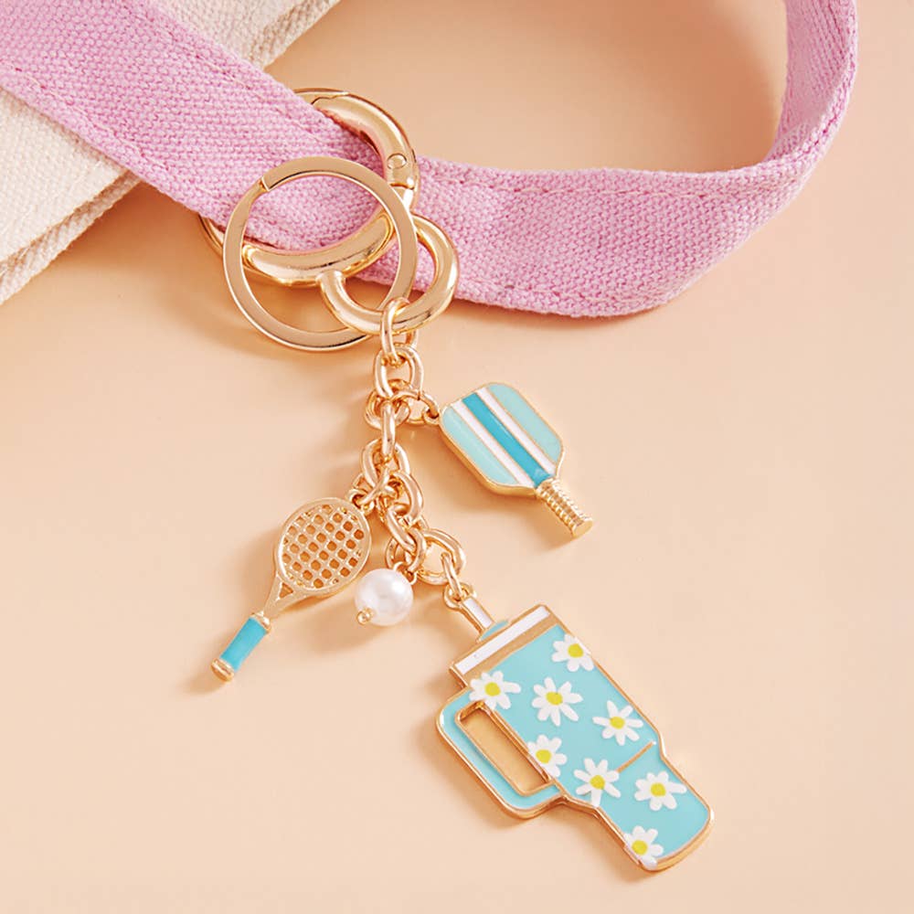 Enamel Pickleball Floral Tumbler Keychain Bag Charm
