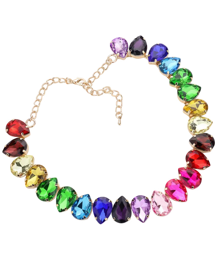 Teardrop Stone Cluster Link Evening Necklace