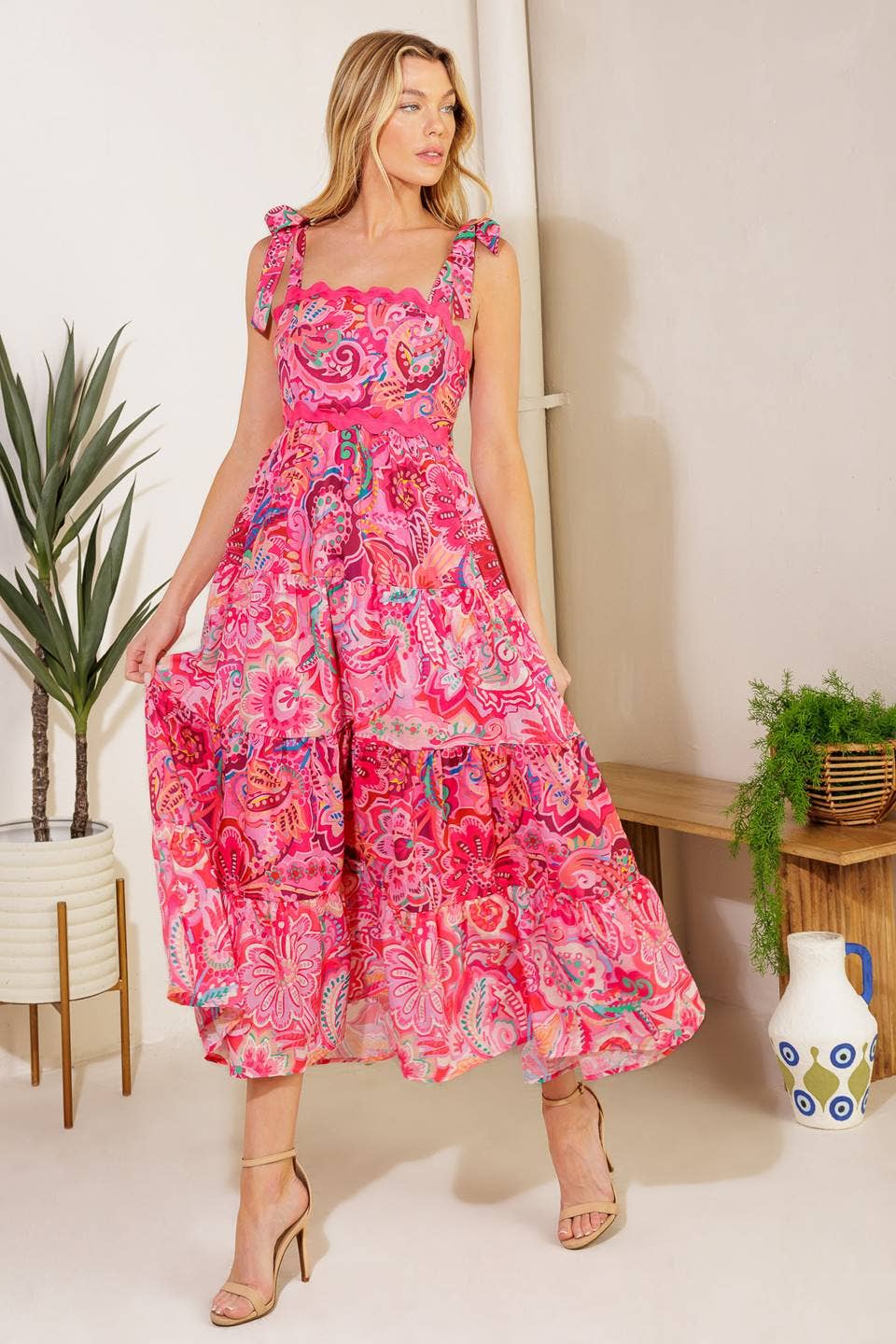Scalloped Ric Rac Pink Sundress
