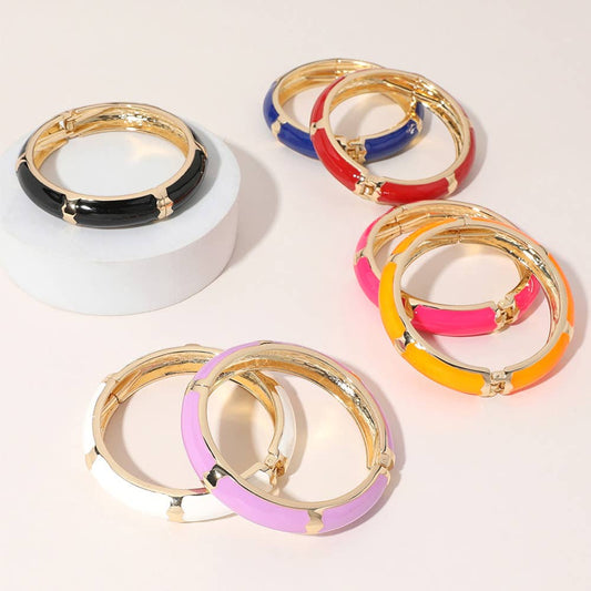 Gold Plated Enamel Hinged Bangle Bracelet