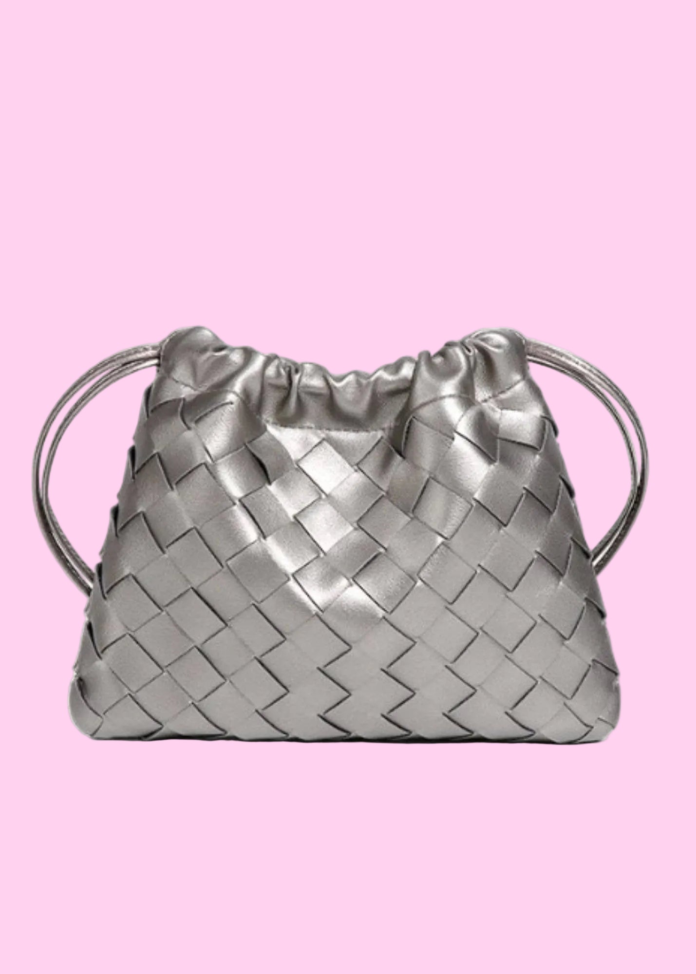 Silver Gray Mini Woven Draw Shoulder Mobile Bag
