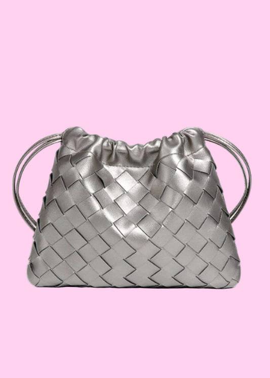 Silver Gray Mini Woven Draw Shoulder Mobile Bag