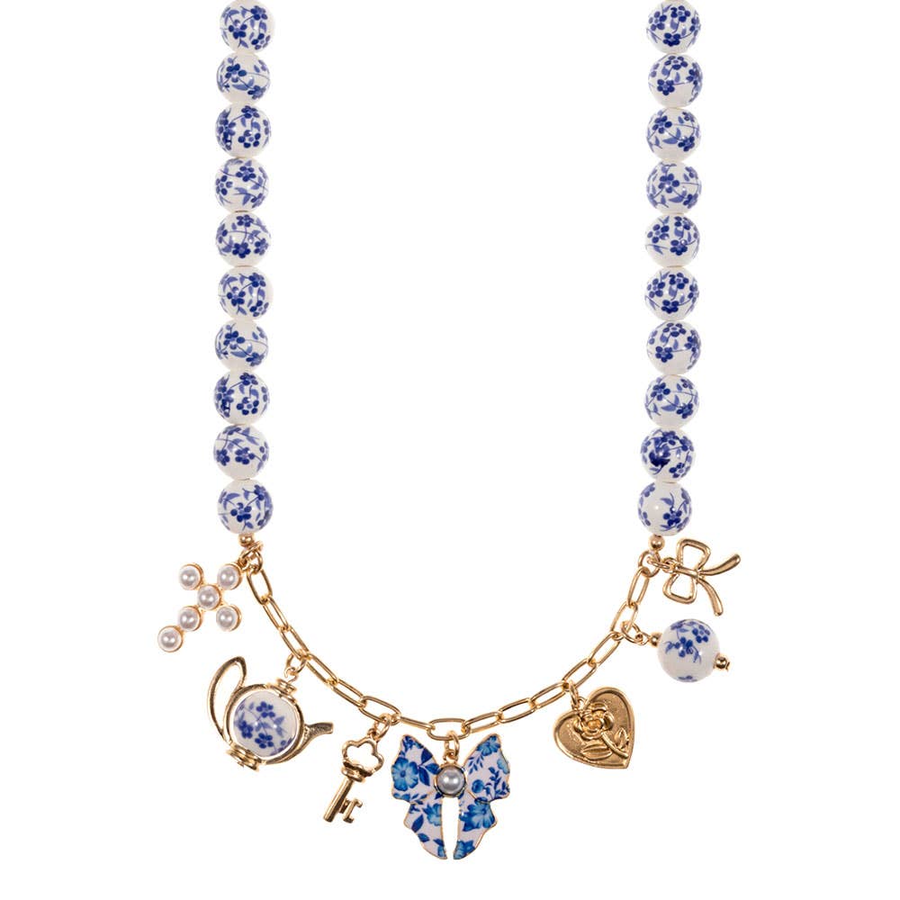 Floral Bow Kettle Key Cross Necklace